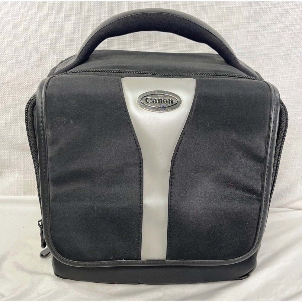 Canon Camera Bag Black Silver Padded Case Multi-Pocket Organizer Carry Bag